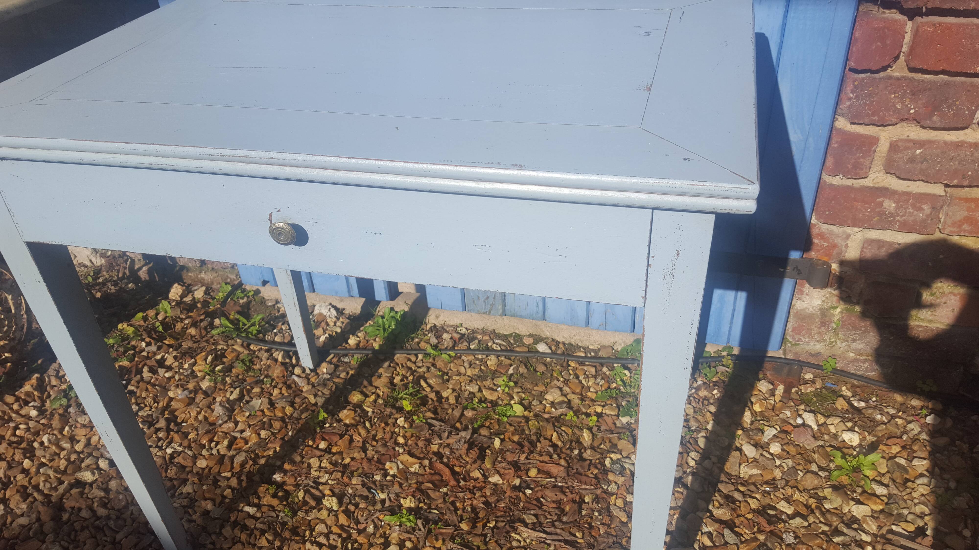 Small sky blue patina farm table
