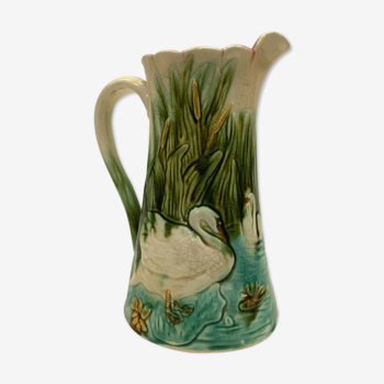 Ancient pitcher in polychrome earthenware 20th century swan decorations