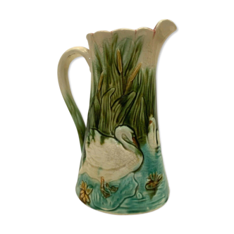 Ancient pitcher in polychrome earthenware 20th century swan decorations