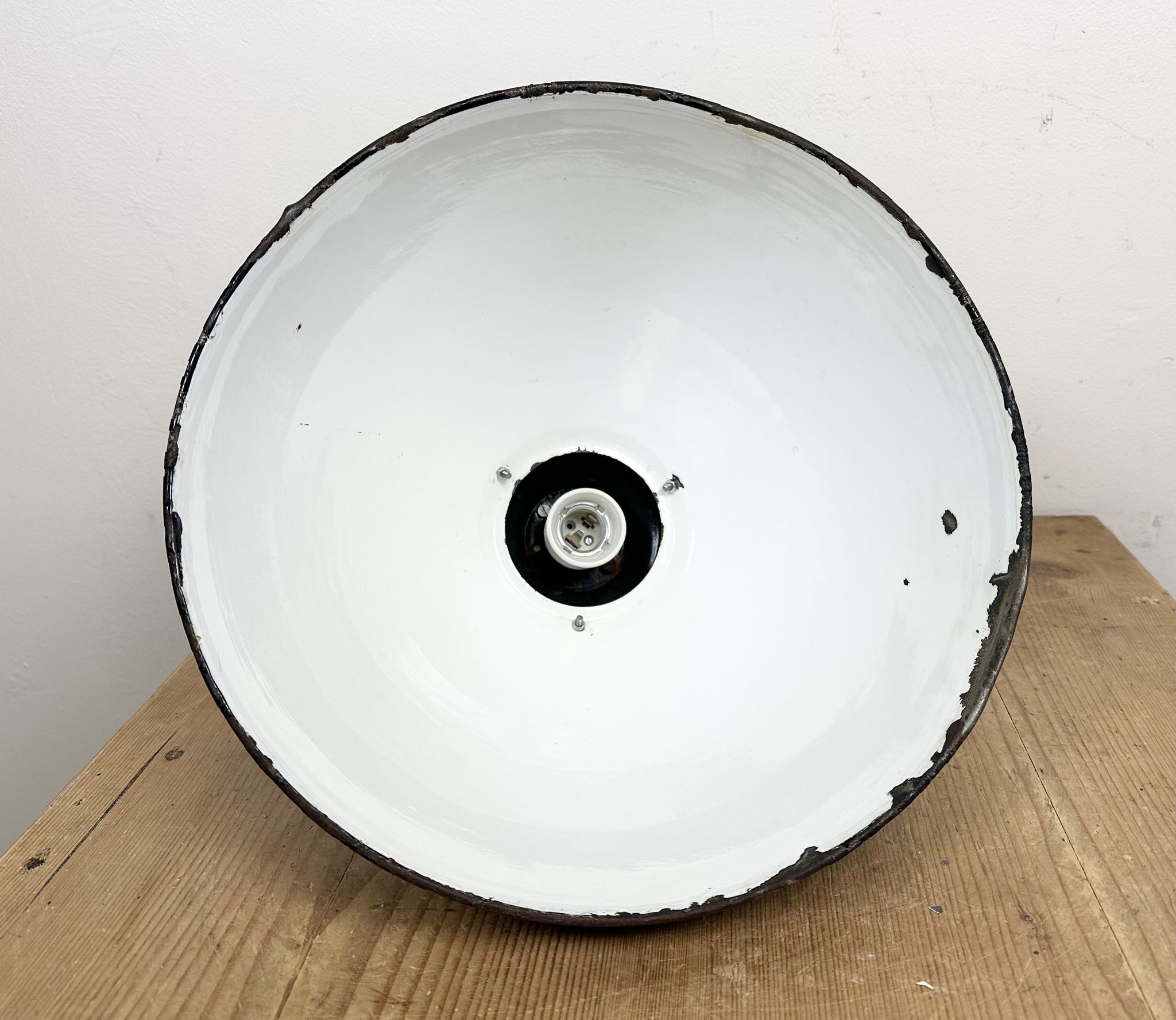 Industrial Bauhaus Black Enamel Pendant Lamp, 1930s