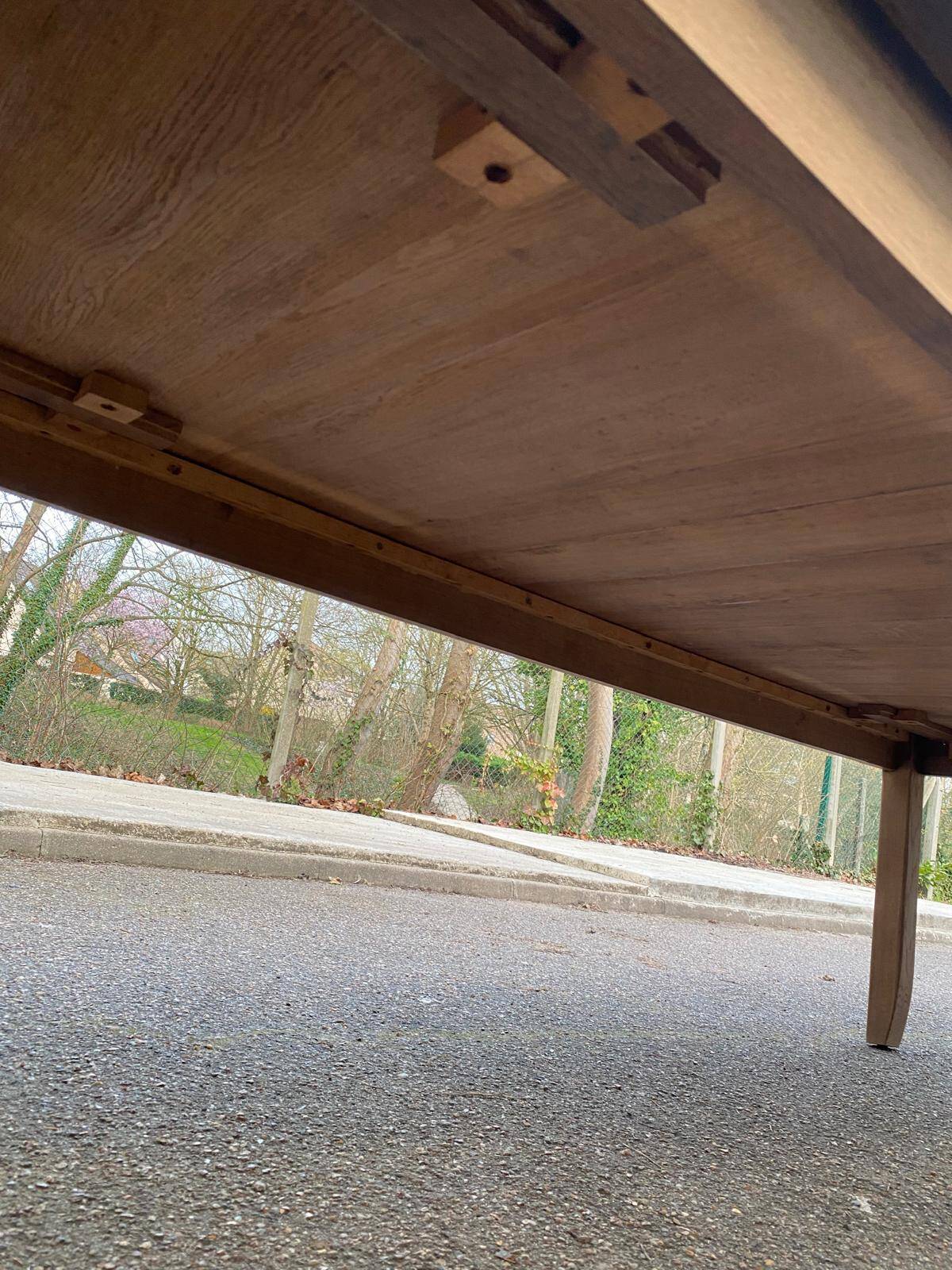 Renovated extendable farmhouse dining table in solid oak from the 19th century, 250-350.