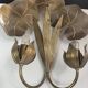 Golden brass wall lamp water lily 2 lights Hollywood Regency — 1970s