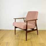 Fauteuil « Lis », années 1970, bouclé rose, design de Henryk Lis