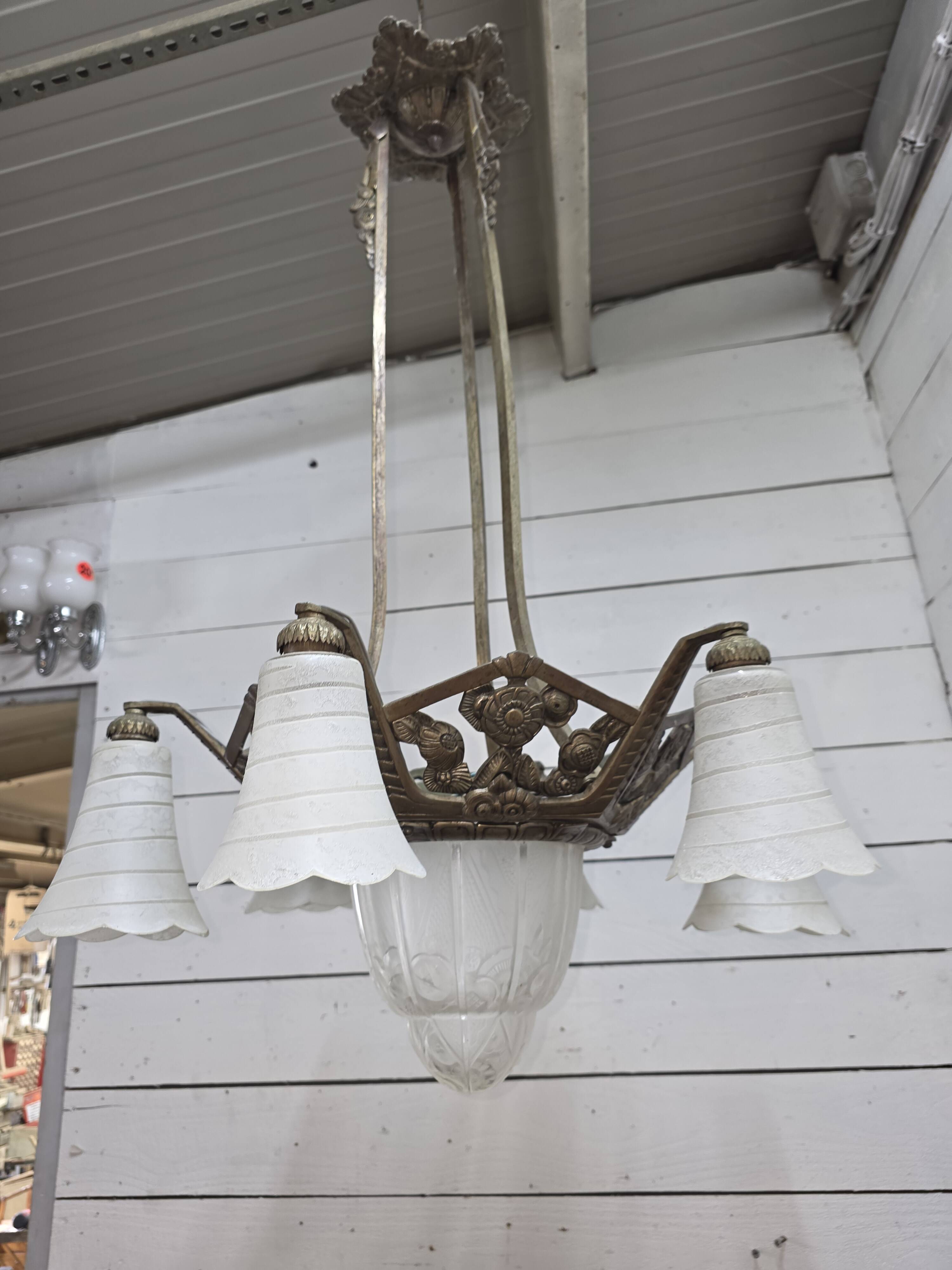 1930s Art Deco bronze chandelier