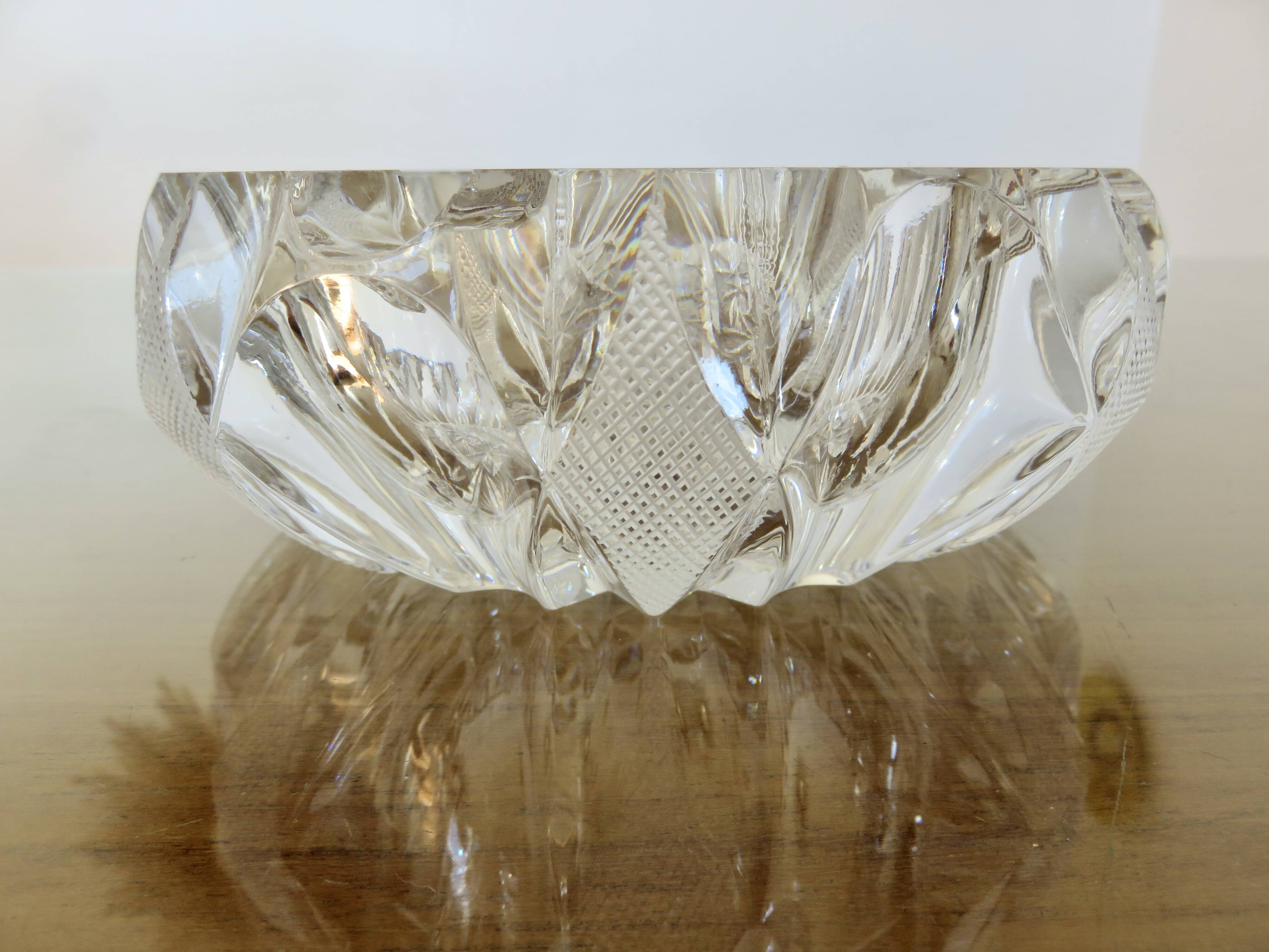 Impressive Bohemian crystal ashtray, crafted and engraved, 1950s.