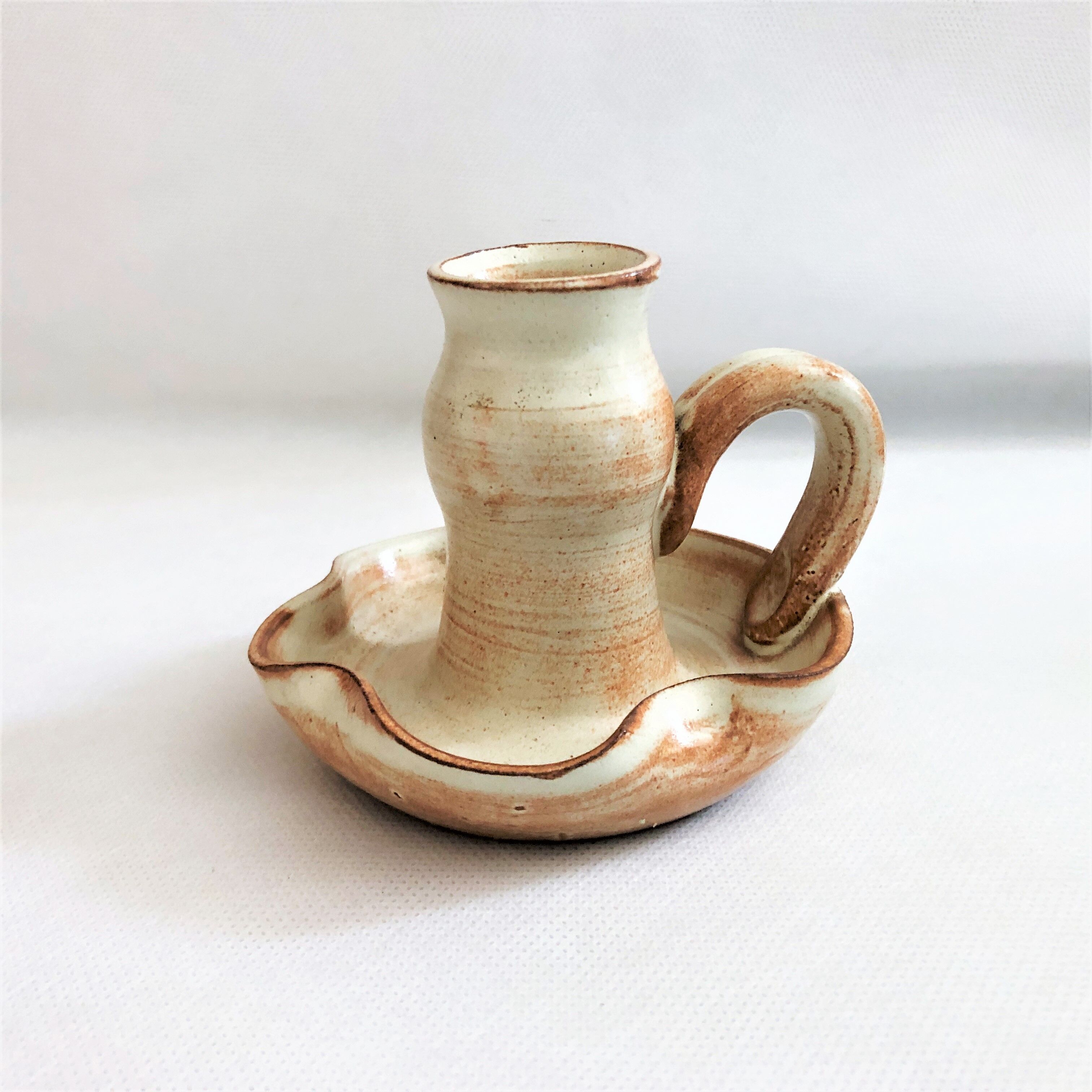 Handmade candle holder in vintage stoneware