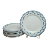 Set of 12 antique Salins "Petit Trianon" blue ironstone dinner plates.