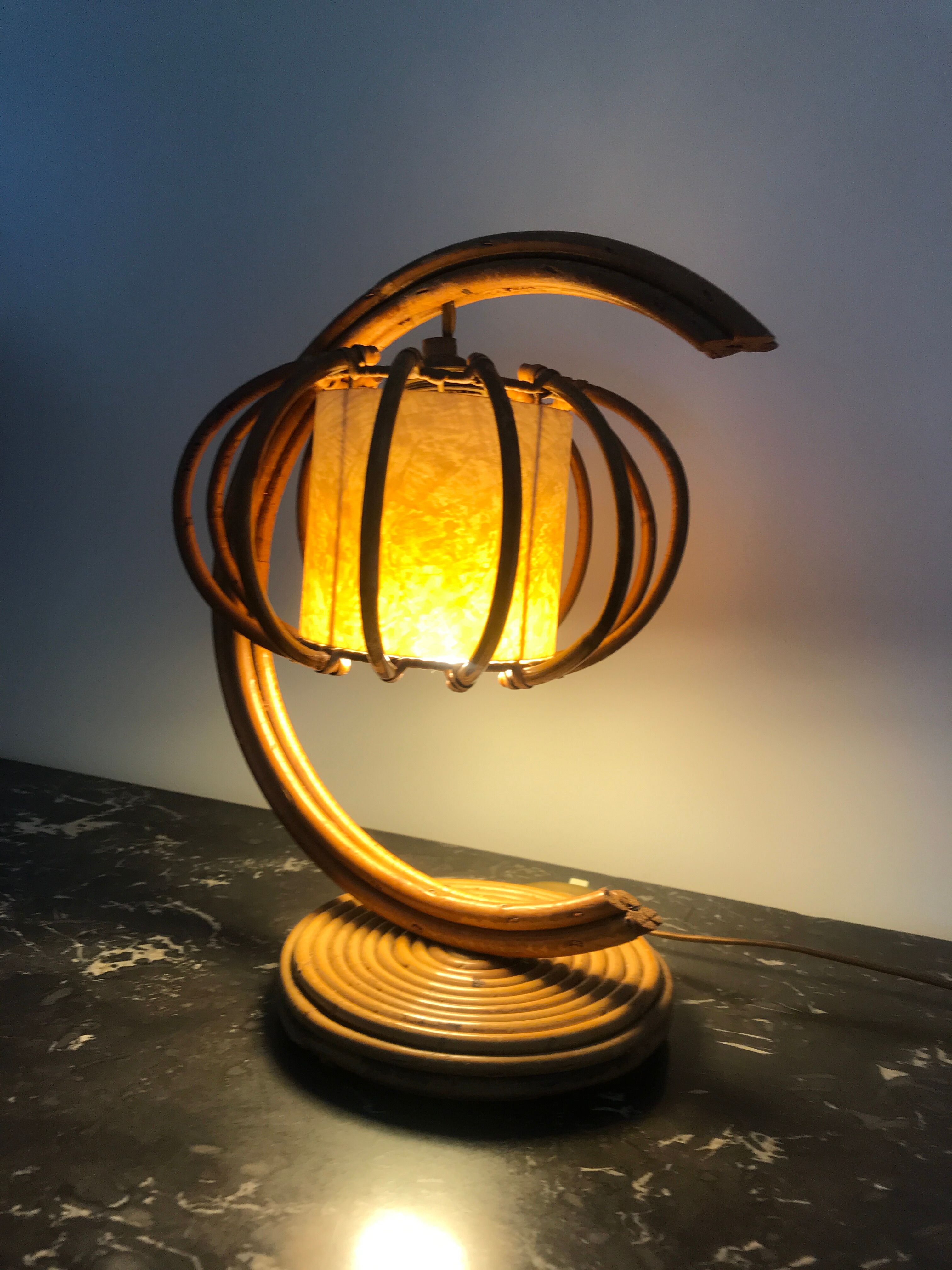 Vintage 1950 rattan bedside lamp