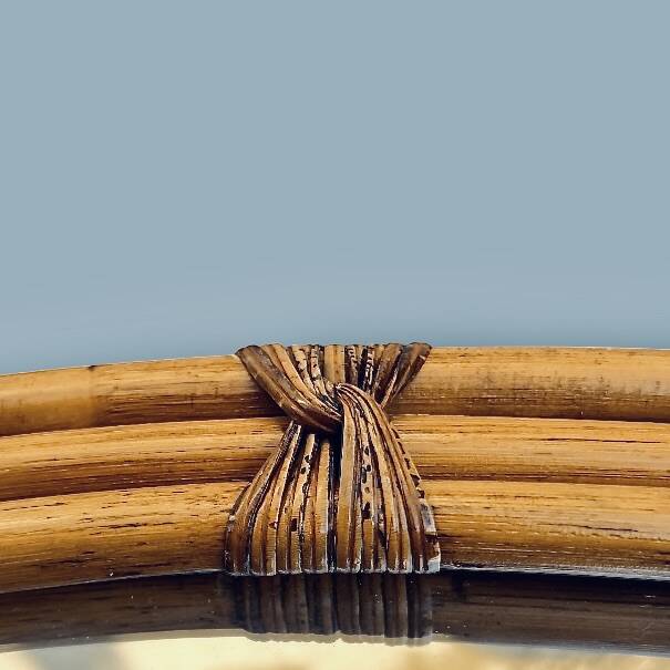 Large oval wall mirror in bamboo – bohemian chic style – 1960s–1970s