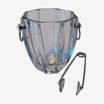 Crystal and silver ice bucket, silver clamp