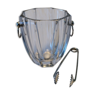 Crystal and silver ice bucket, silver clamp