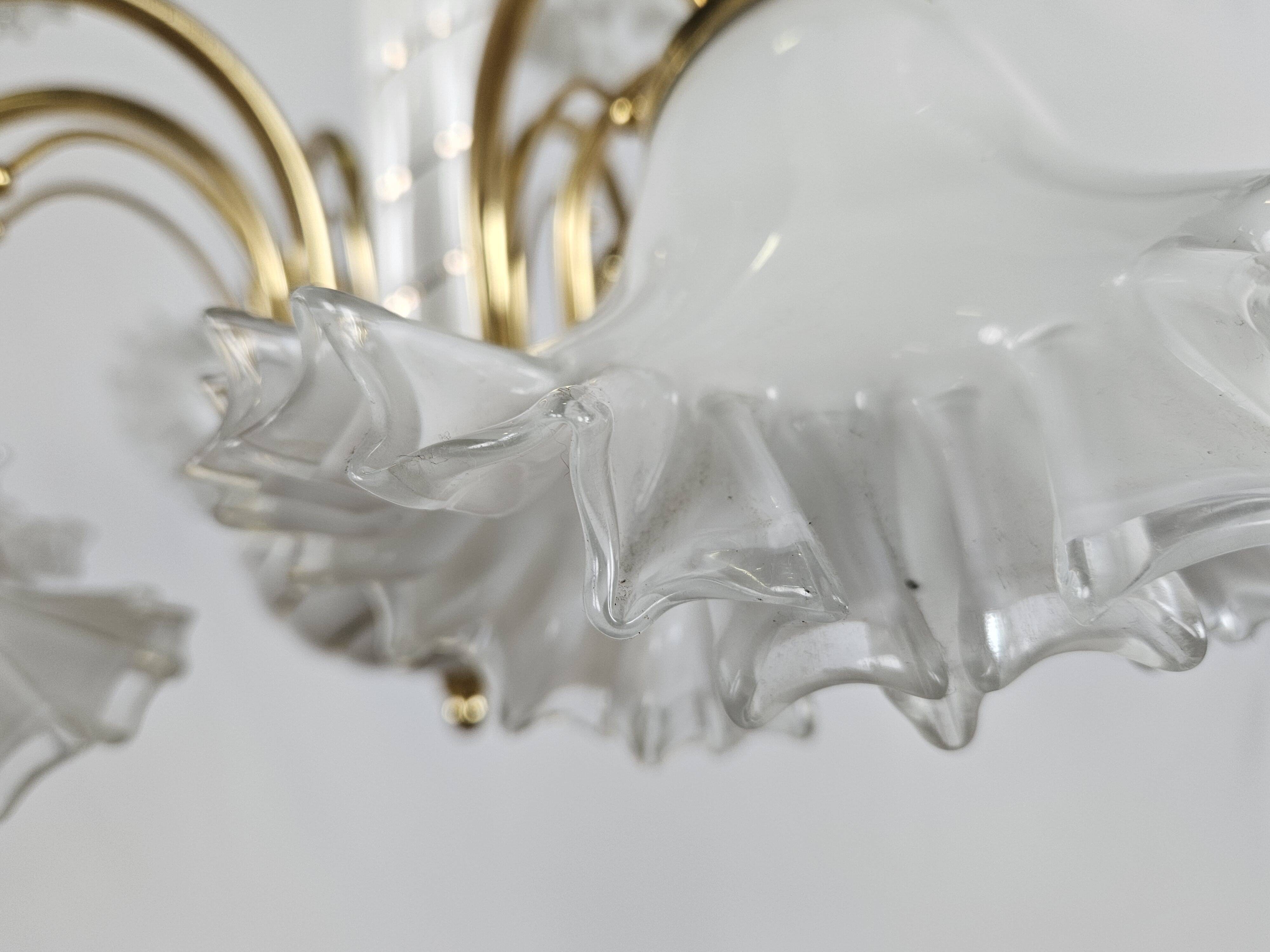 Lustre en céramique, laiton et verre de Murano des années 1970