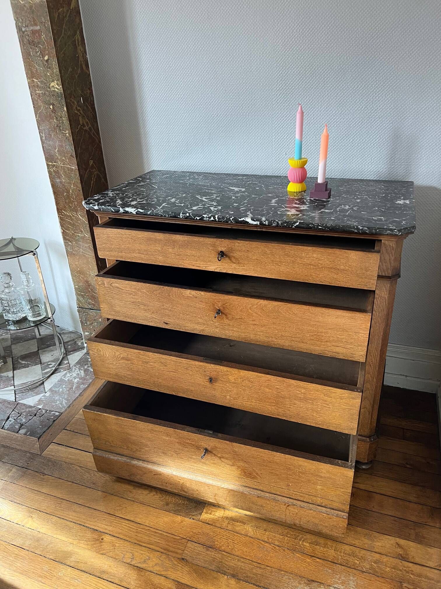 20th century Louis Philippe style wood and marble chest of drawers