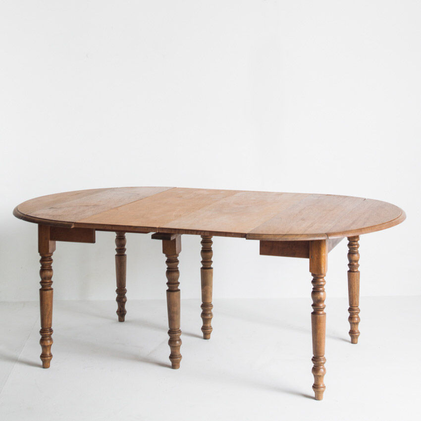 Vintage solid wood table with folding shutters with two extensions, France 1950