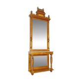 Table console victorienne en bois doré avec miroir et plateau en marbre, Autriche 1880s