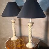 pair of patinated ceramic column bedside lamps, classic 50x30 cm