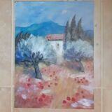 Olive trees in the farmhouse, acrylic on wood 22 x 29.7 cm