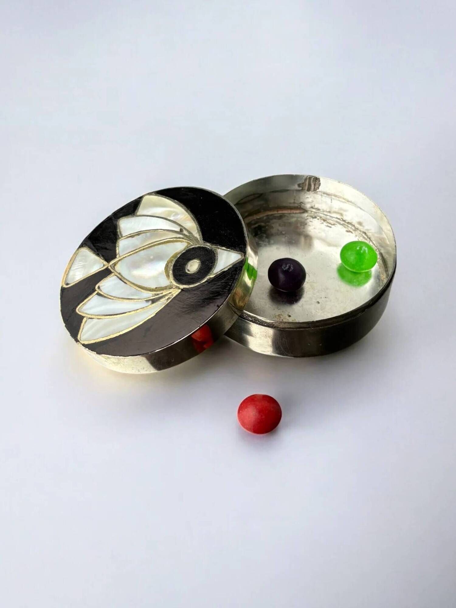 Boîte à poisson en coquille d'abalone et en argent d'alpaga, Mexique, 1970