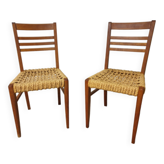 Chaises Vibo en chêne et corde 1950 set de 2