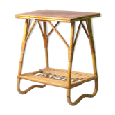 Table de chevet vintage 60 osier et rotin