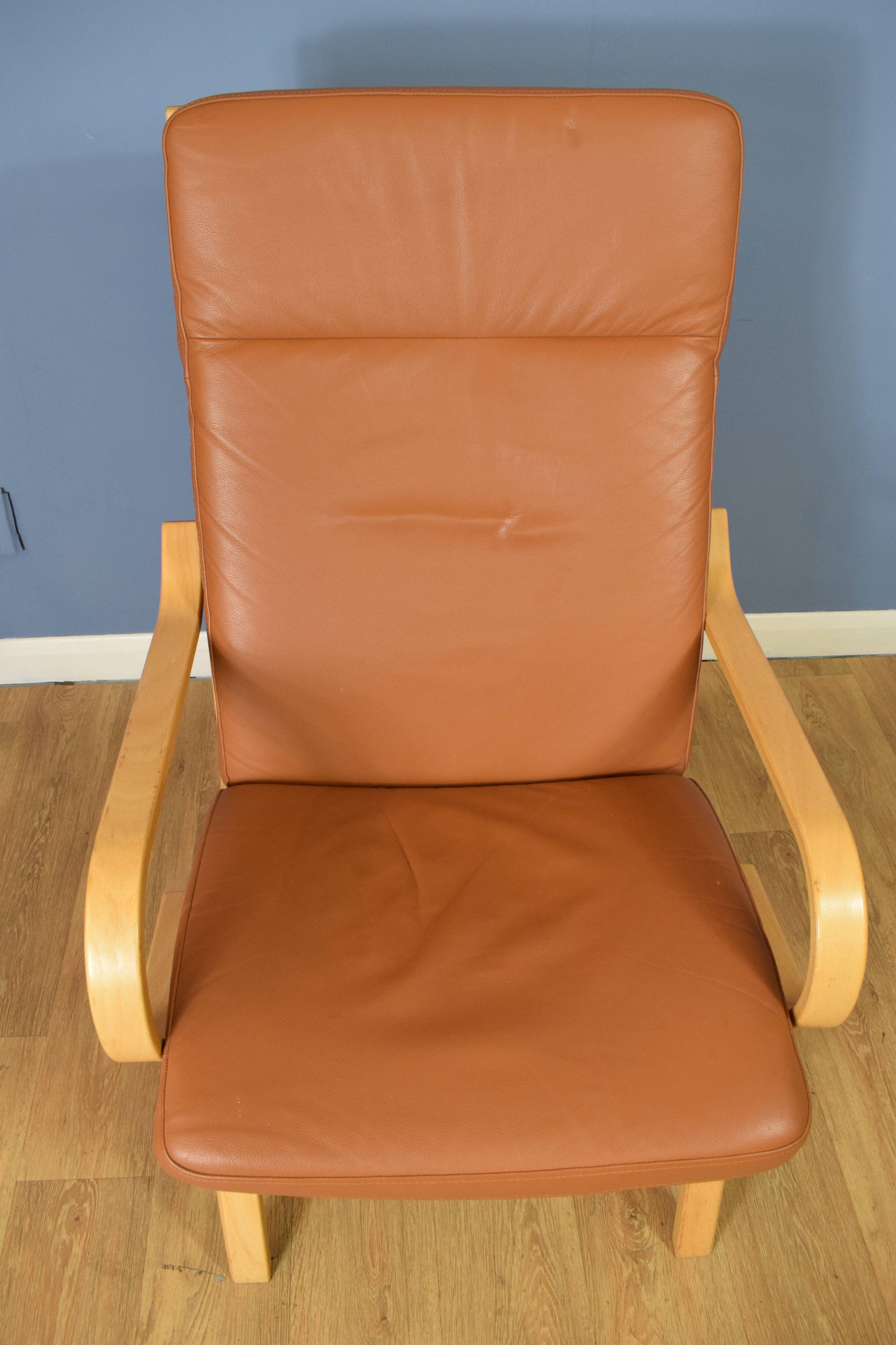 Pair of mid century retro vintage danish tan leather lounge armchair  1970s