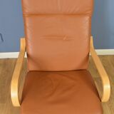 Pair of mid century retro vintage danish tan leather lounge armchair  1970s