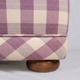 Upholstered bench in mauve and cream Vichy fabric, France, 1970s