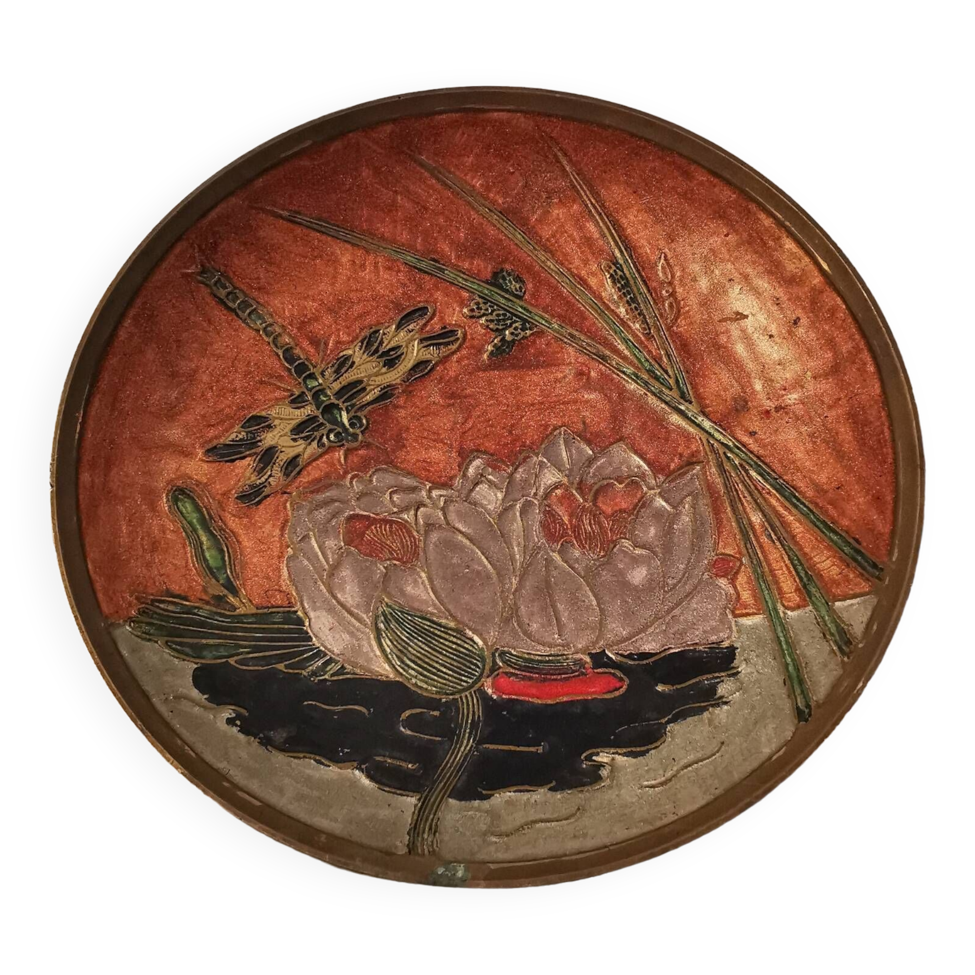 Very beautiful fruit bowl in brass and cloisonné enamel