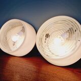 Plafonnier industriel Holophane en verre opaline blanc et transparent (7 disponibles)