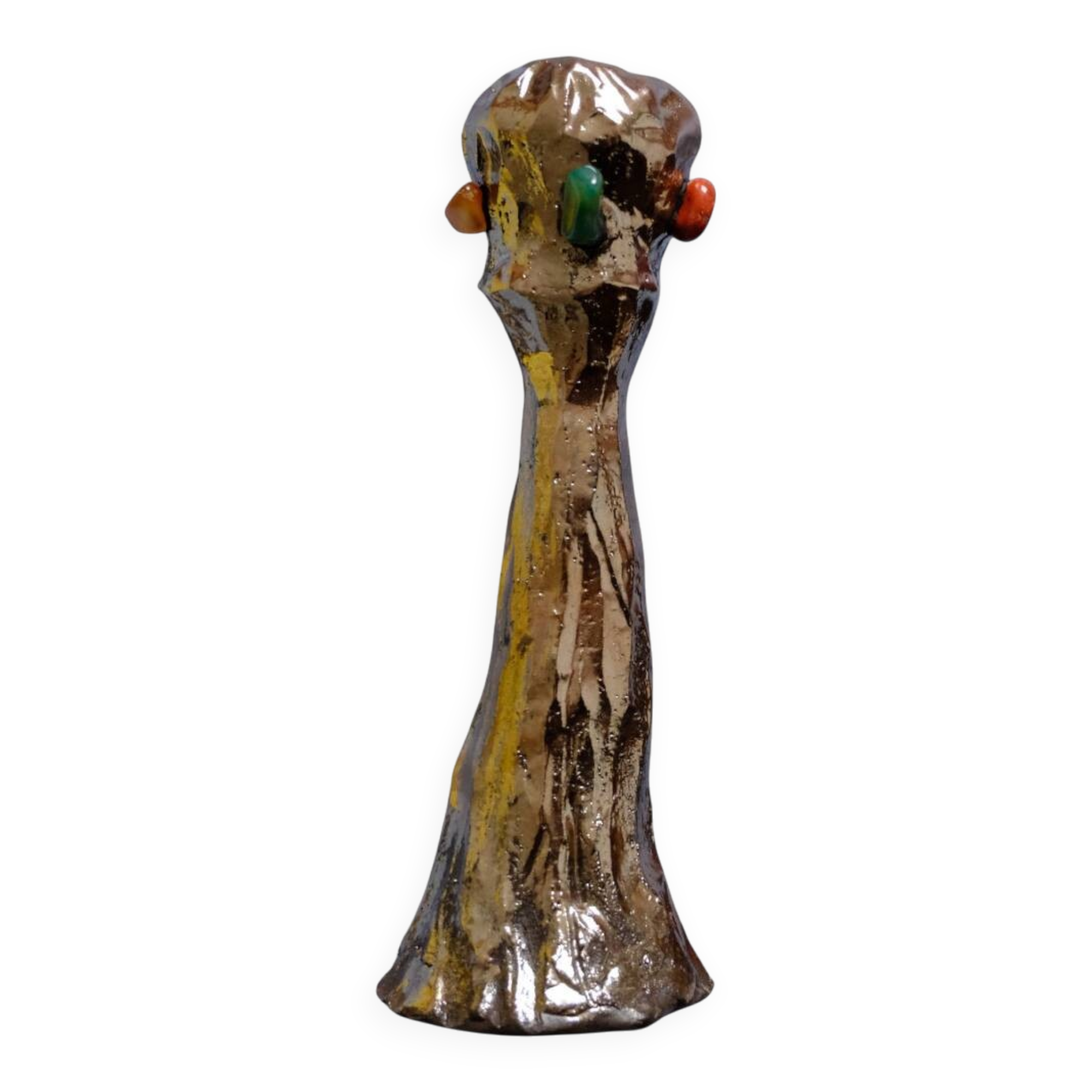 Handmade chrome candlestick with inlaid stones