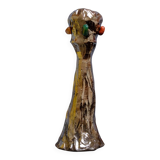 Handmade chrome candlestick with inlaid stones