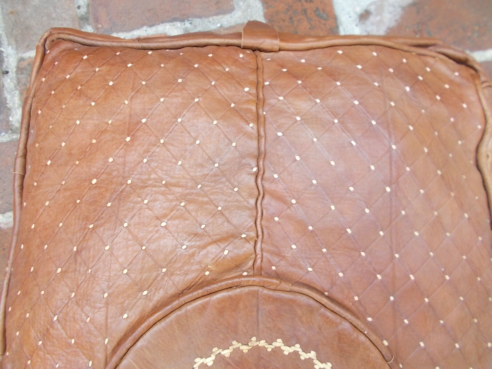 Moroccan vintage leather pouf