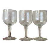 set of 3 vintage crystal wine glasses on a stem