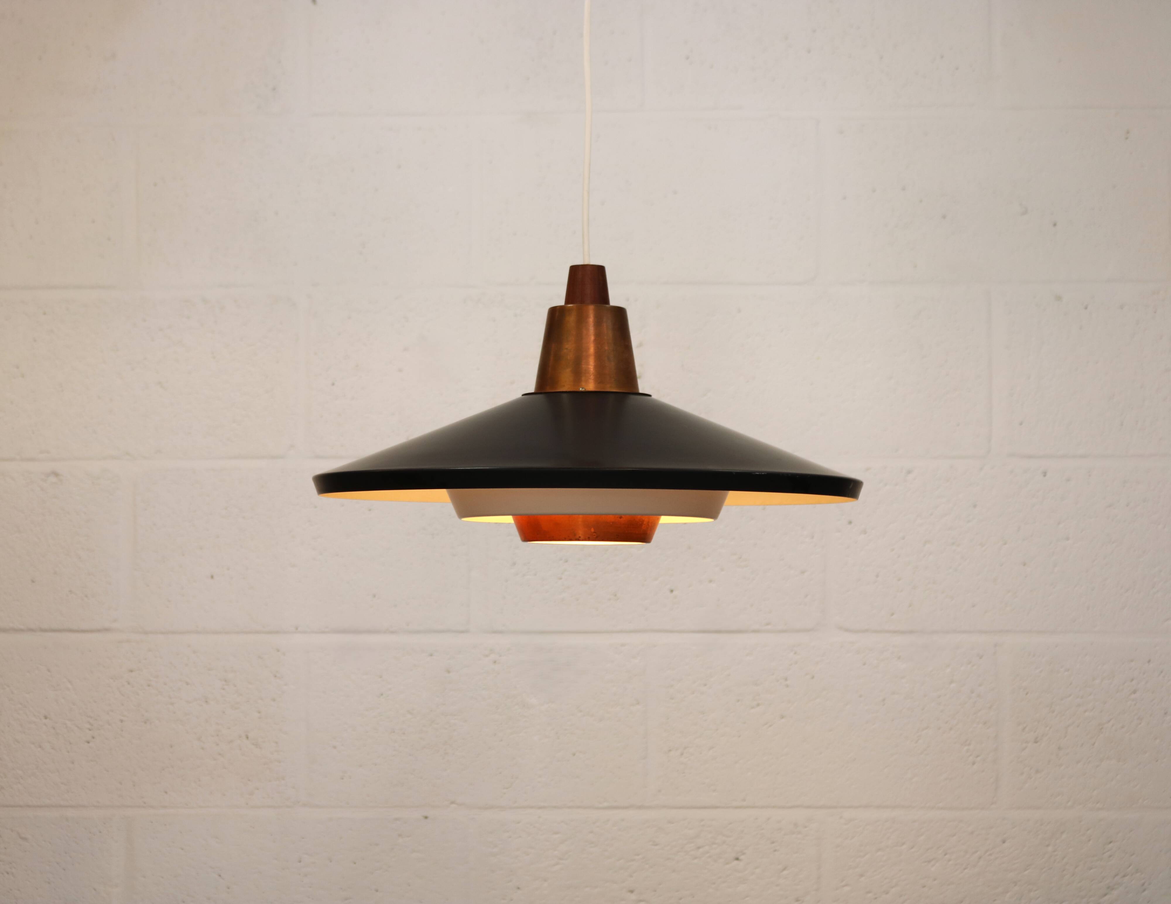 Rare Mid-Century Danish design lamp ,1960s -black&white metal& solid copper