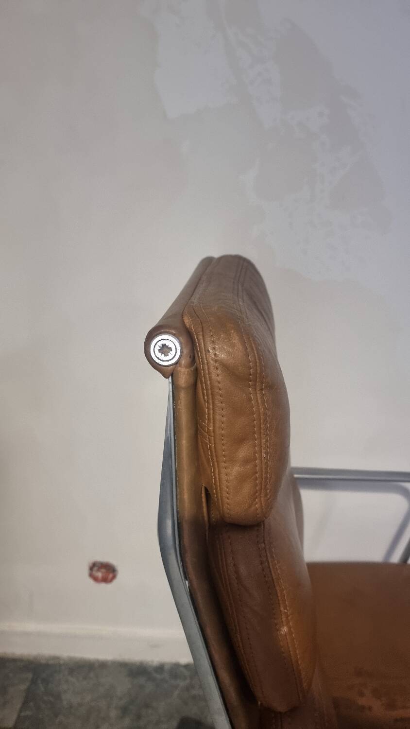 Eames Herman Miller Lumière Marron Chameau Cuir Souple Chaise Fauteuil