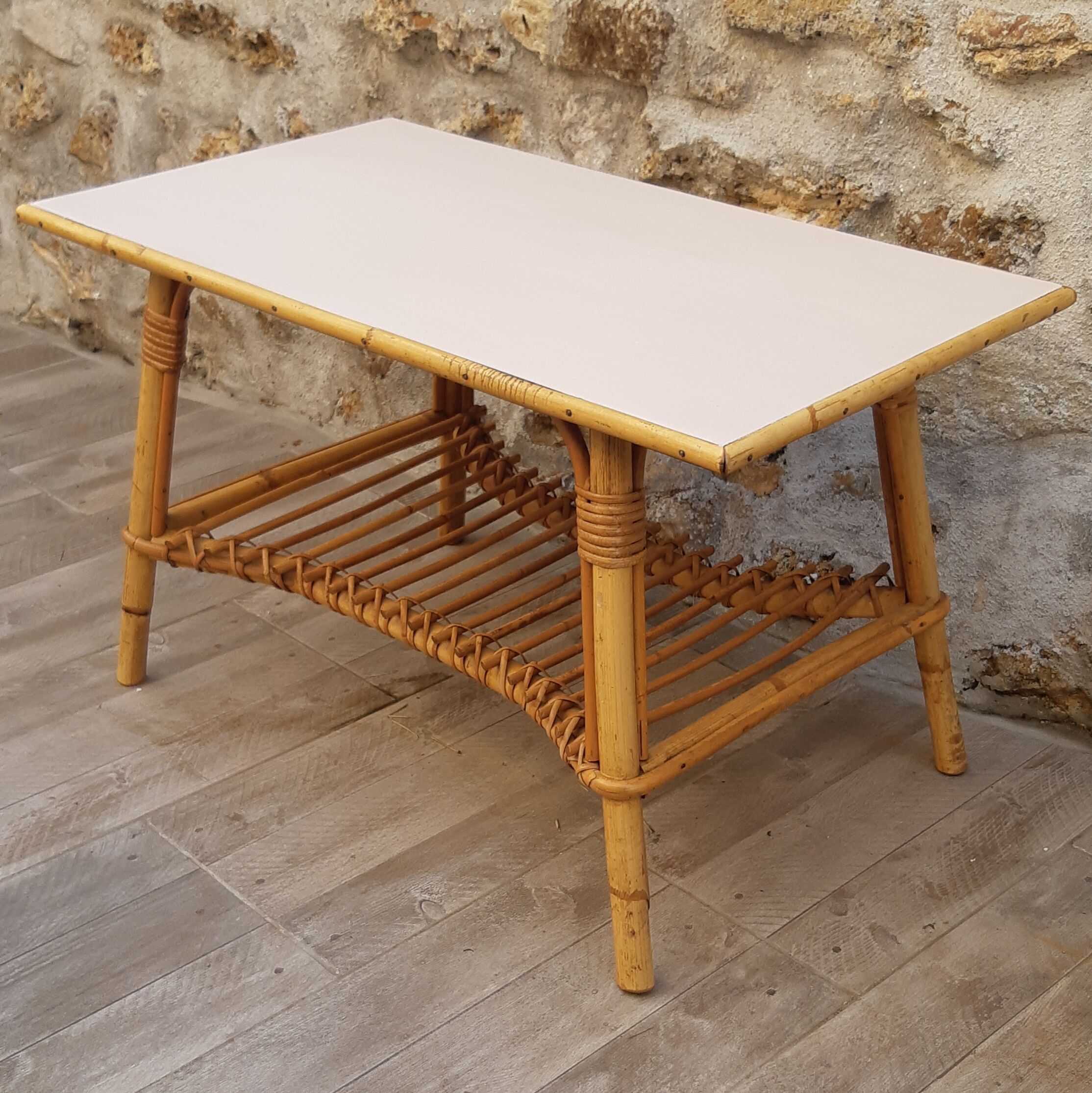 Powdered pink rattan coffee table