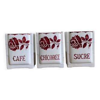 Set of 3 old ceramic sugar/coffee/chicory pots