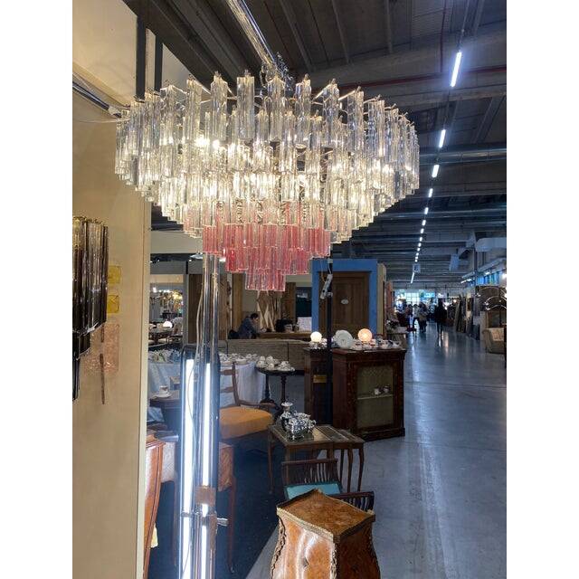 Vintage Clear and Pink “Triedro” and Quadriedro Murano Glass Chandelier