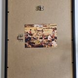 Vintage framed silver print, Moai of Easter Island, ethnological mission from 1970