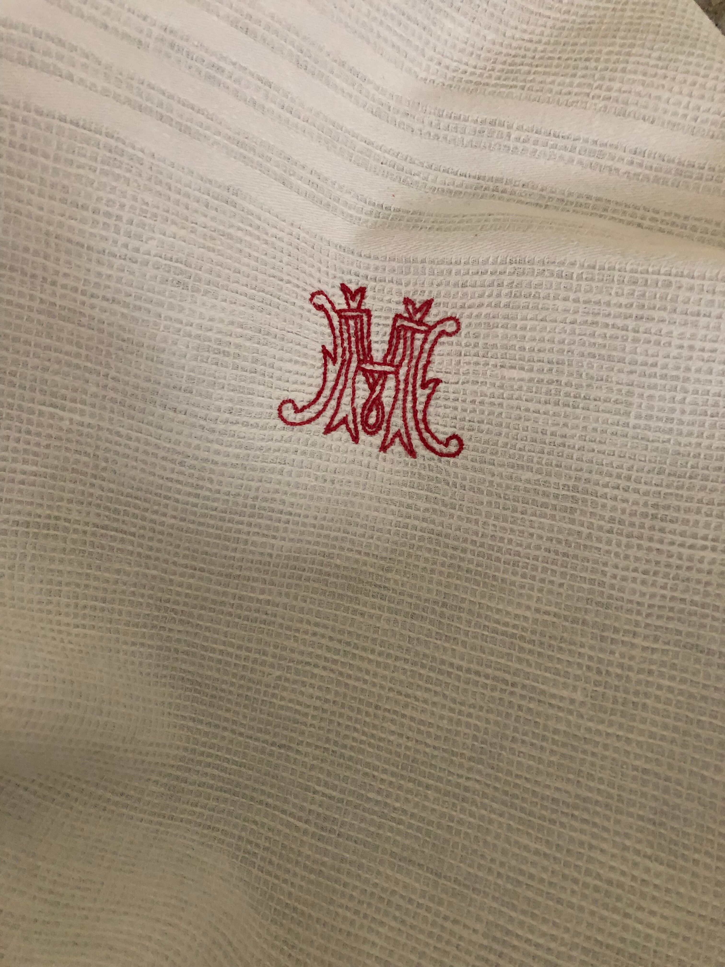 Paire de serviettes nid d'abeille, monogramme M