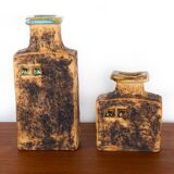 Two Swedish Vases, brutalist, stoneware and glazed collar, Curt Magnus Addin.