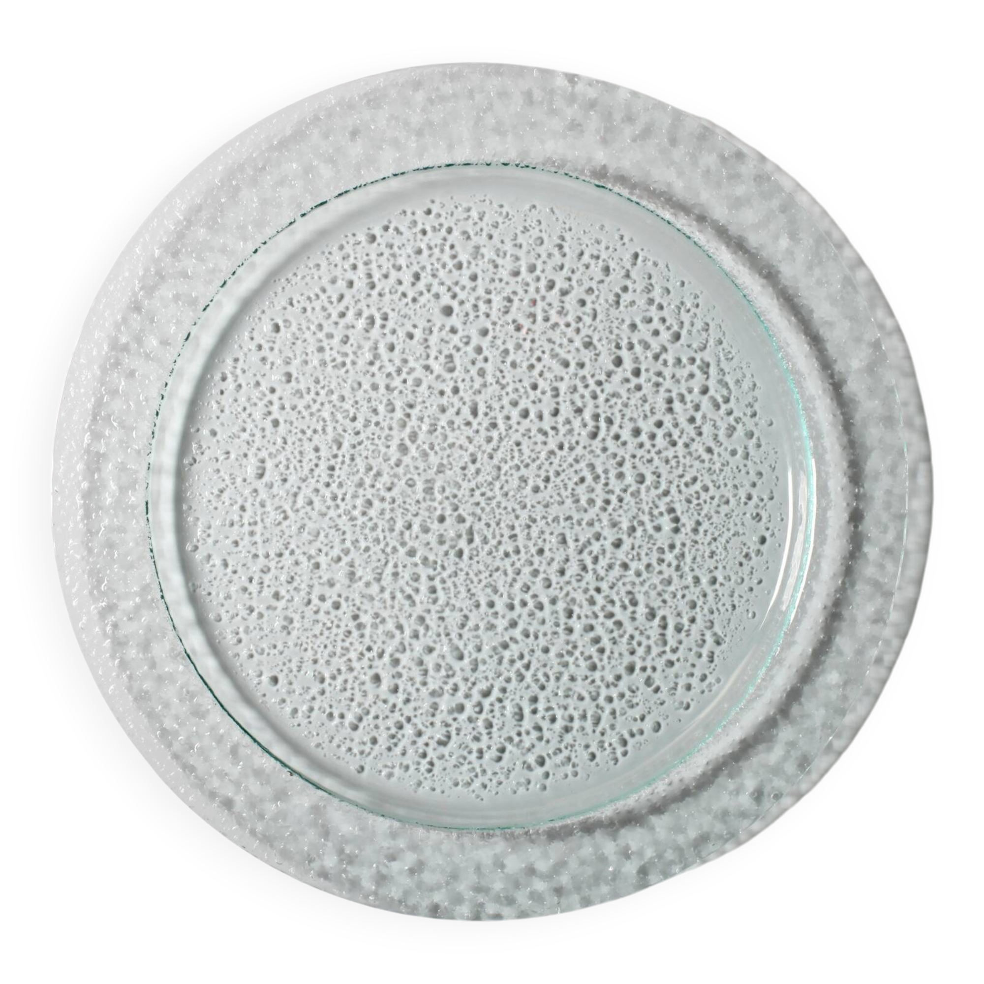 Plateau en verre bullé vert Georgia / Grand centre de table / Italie / Années 1990