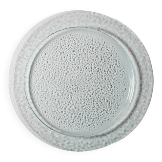 Georgia Green Bubble Glass Platter / Large Centerpiece / Italy / 1990s