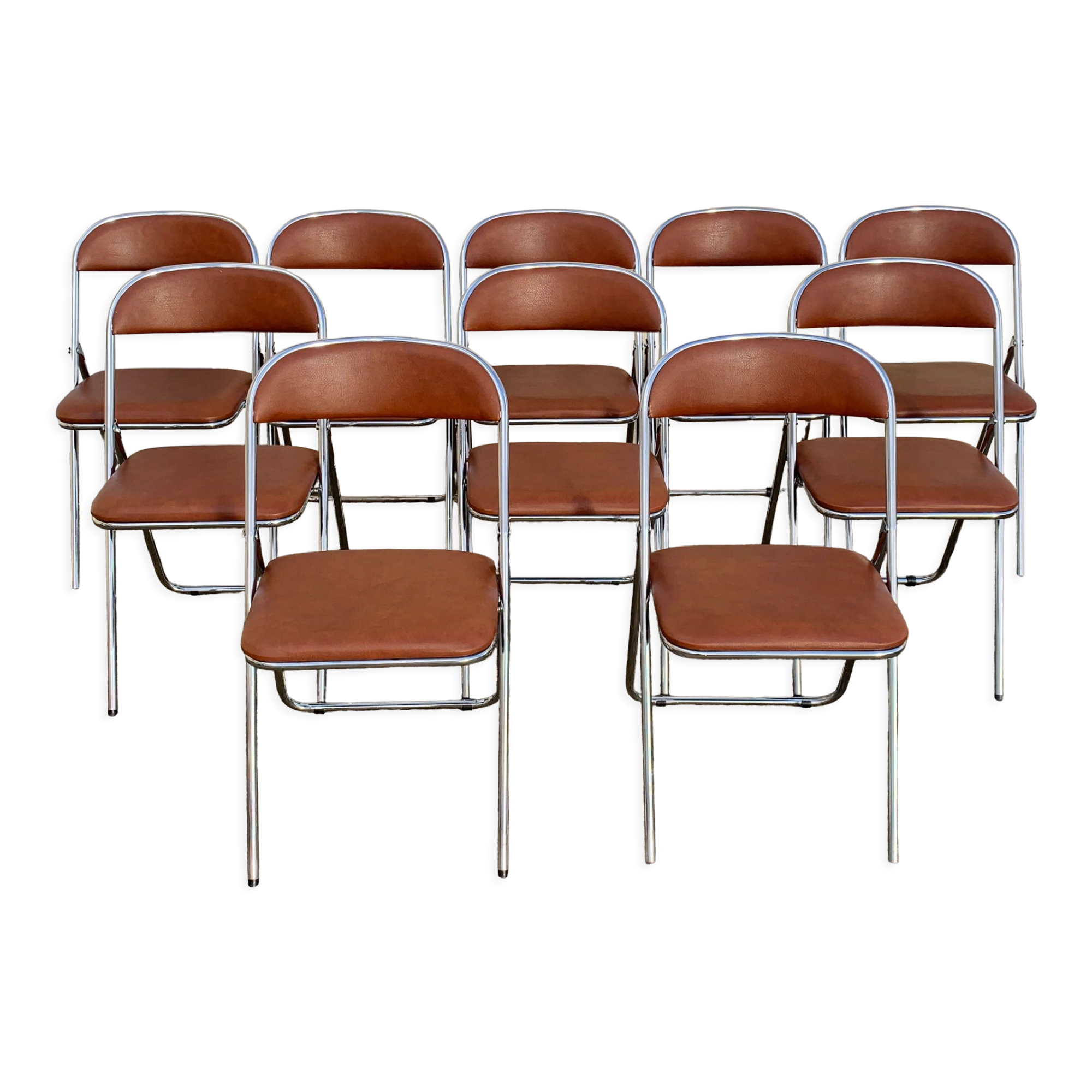 10 vintage skai and chrome metal folding chairs 1970