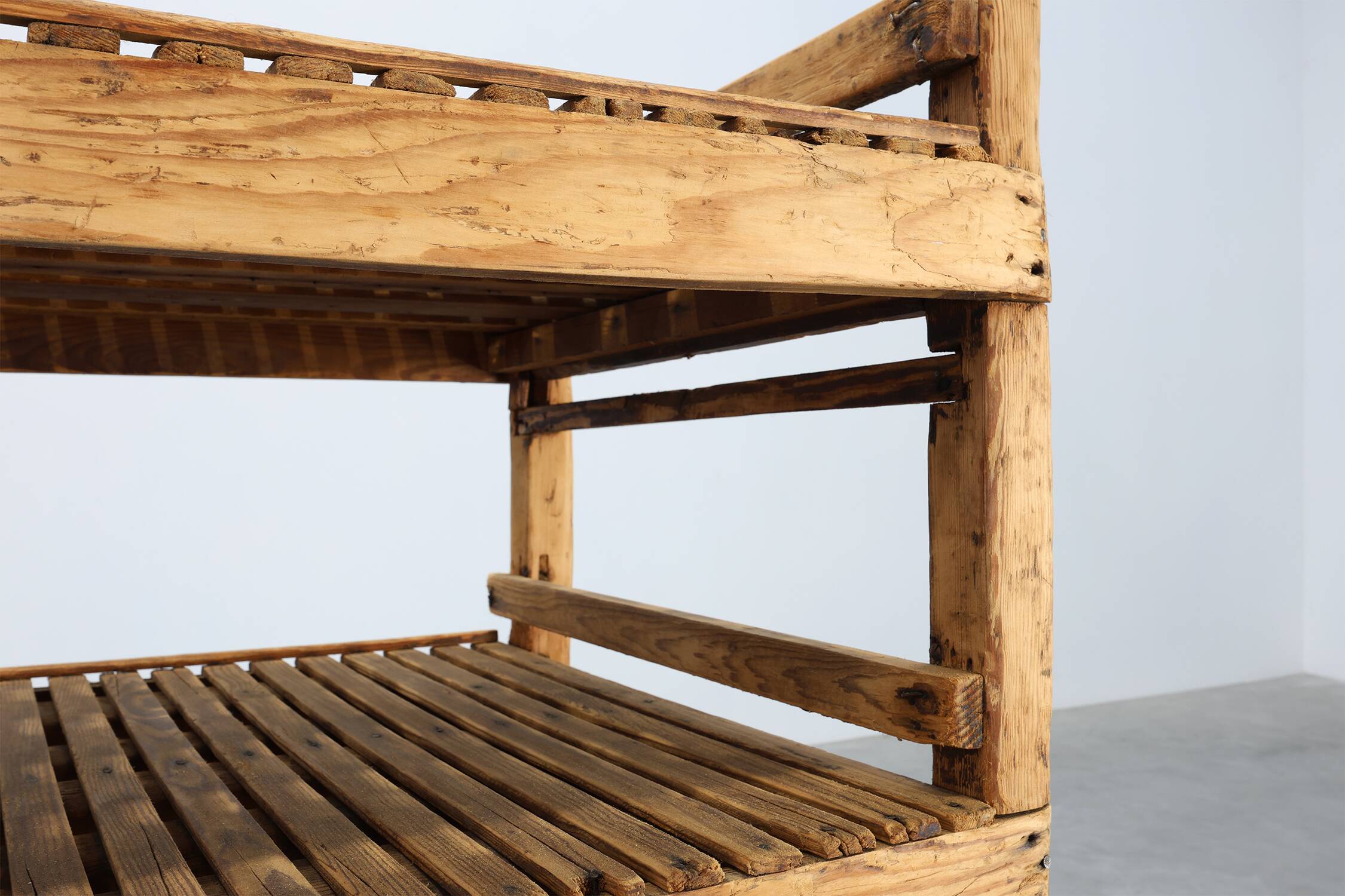 Large baker's cart/ rolling shelf in pine wood, France ca. 1900