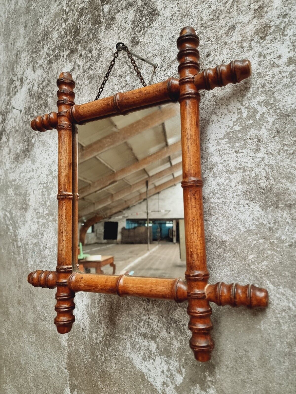 Vintage mirror faux bamboo 39x44cm