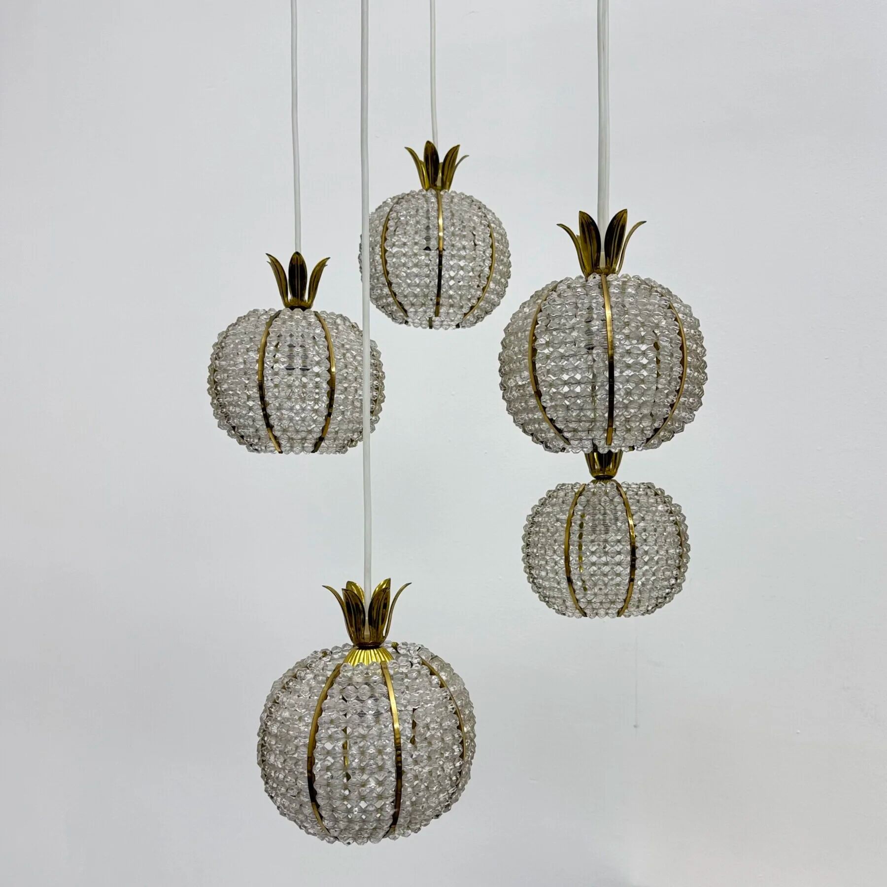 Rare pineapple design cascade hanging lamp with 5 balls by Emil Stejnar, 1950s