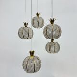 Rare pineapple design cascade hanging lamp with 5 balls by Emil Stejnar, 1950s