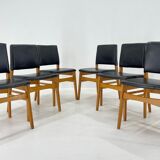 Set of 6 Leatherette & Wood Chairs, Czechoslovakia, 1960's
