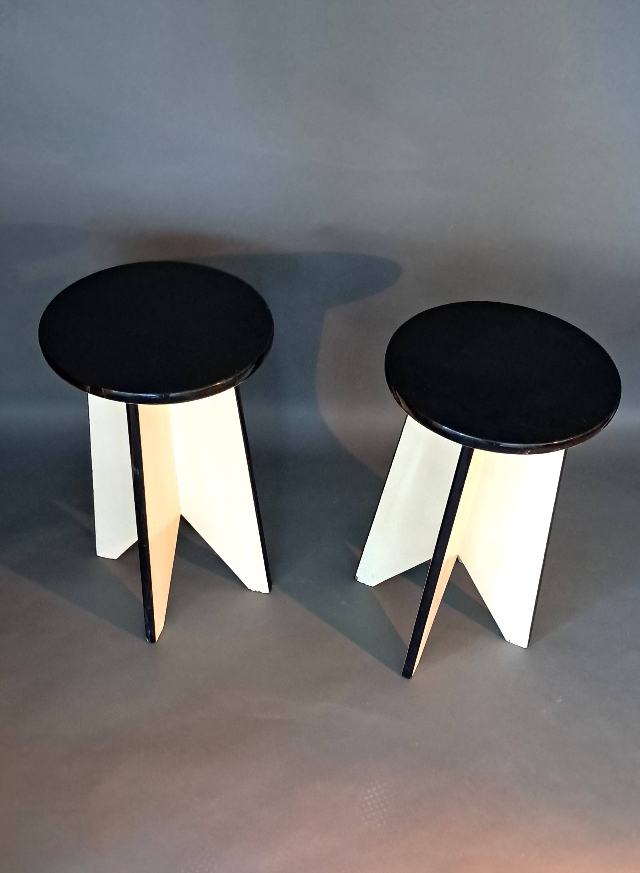 Pair of black and white lacquered wooden stools 1950/1960 Vintage.